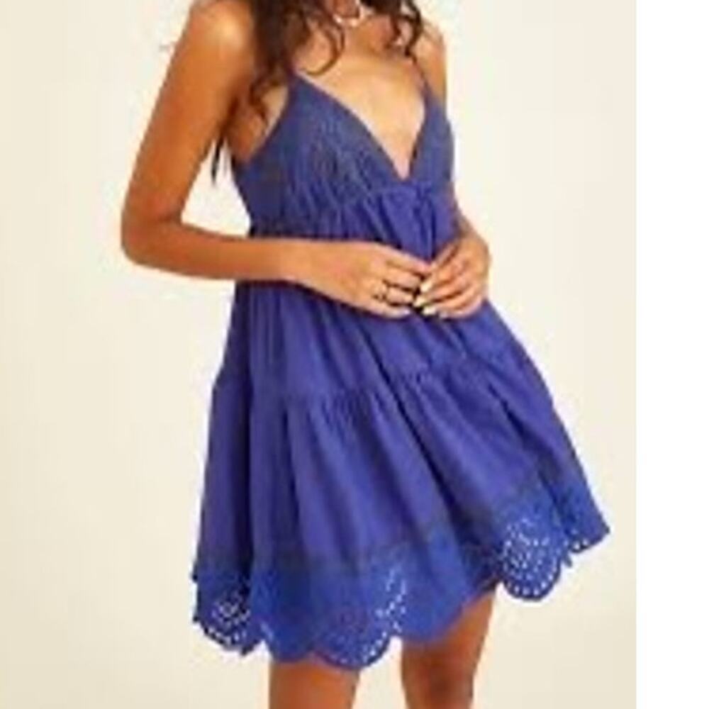 URBAN OUTFITTERS Embroidered Mini Dress Blue Size Small V-Neck Button Down